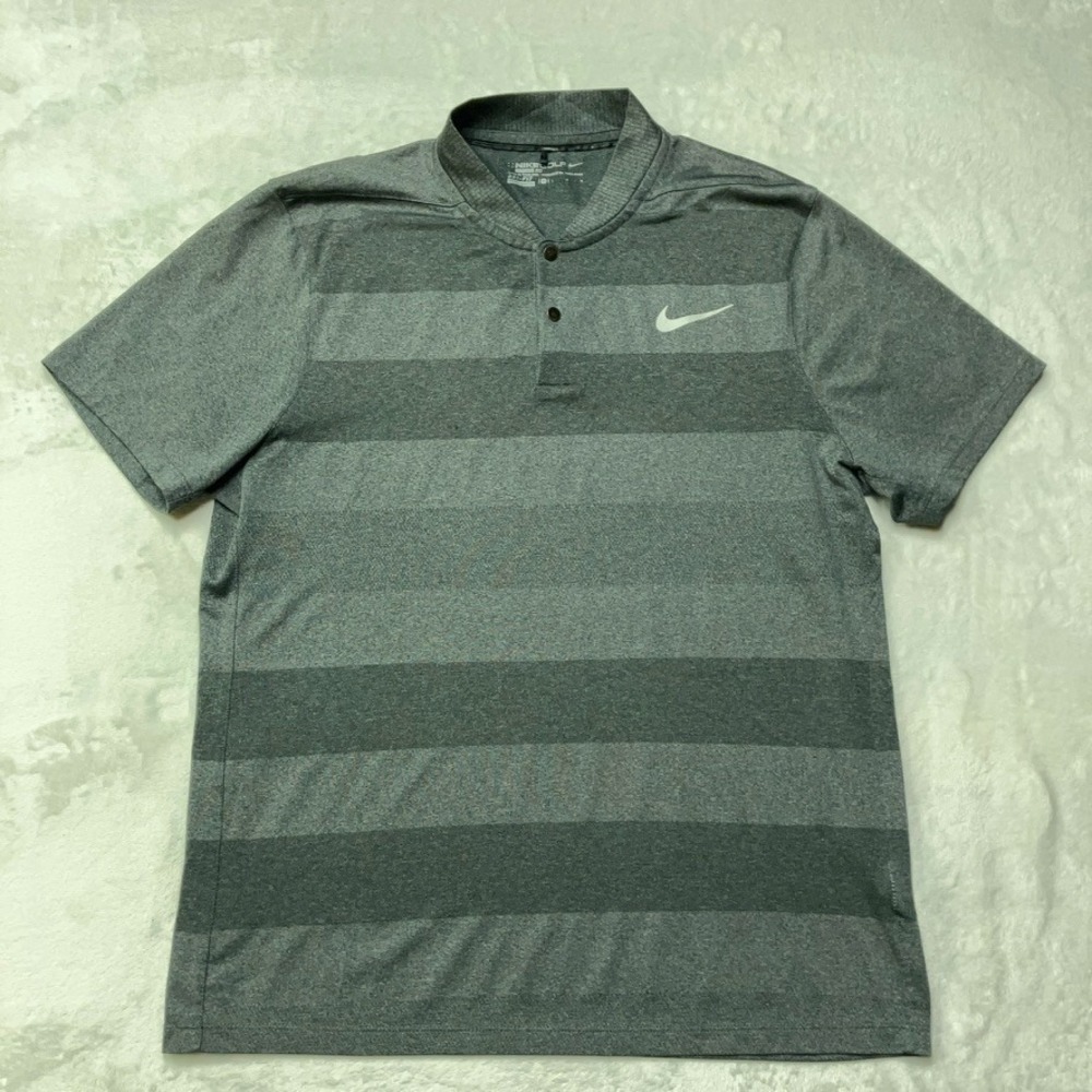 Nike Golf Blade Collar Polo Shirt Gray Modern Dri Fit Stripe 799107 Mens Large